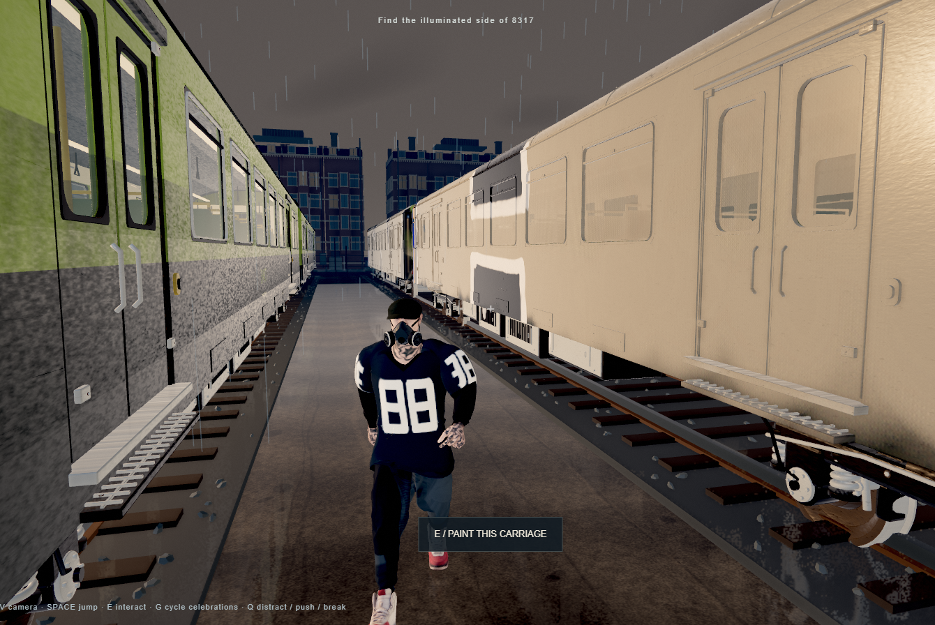 Running the gap between two rakes of carriages