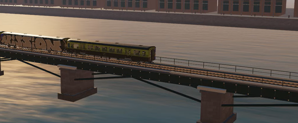 The painted rake crossing the river bridge